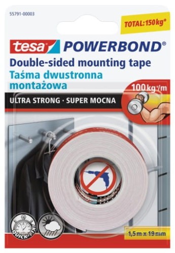 Taśma montażowa dwustronna 55791-00003-01 Powerband 1.5mx19mm Super mocna