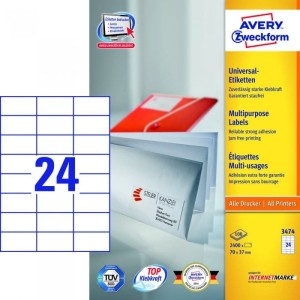 Etykiety ZF A4 70x37mm białe 3474 AVERY ZWECKFORM (100 arkuszy)
