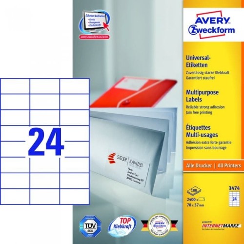 Etykiety ZF A4 70x37mm białe 3474 AVERY ZWECKFORM (100 arkuszy)