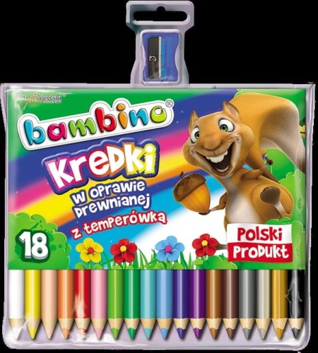 Kredki trójkątne BAMBINO 18 kolorów+temperówka w oprawie drewnianej