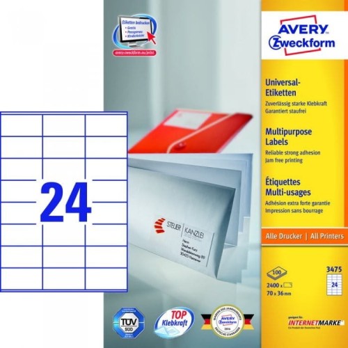 Etykiety ZF A4 70x36mm białe 3475 AVERY ZWECKFORM