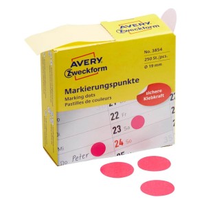 Kółka w dyspenserze trwałe 250szt. 19mm różowe 3854 AVERY ZWECKFORM
