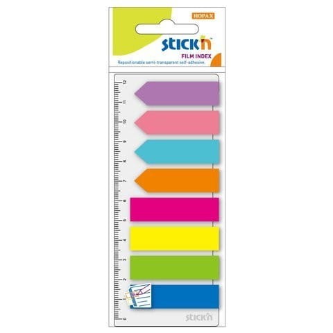 Zakładki indeksujące neon 8x25szt(Paski+Strzałki)+linijka 21346 STICKN