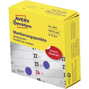 Kółka w dyspenserze trwałe 800szt. 10mm niebieskie 3853 AVERY ZWECKFORM