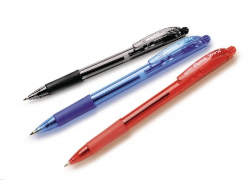Długopis automatyczny WOW BK417/B czerwony PENTEL z gumowym uchwytem