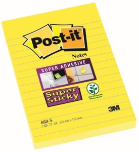 Bloczki 3M POST-IT 660-S 102x152mm żółty 75k linia Super Sticky 510093832