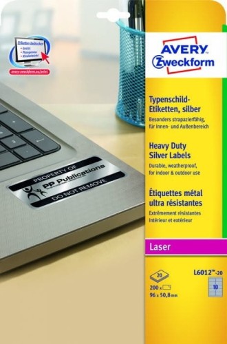 Etykiety ZF Heavy Duty 96x50.8mm(20szt)srebrne poliestrowe L6012-20 AVERY