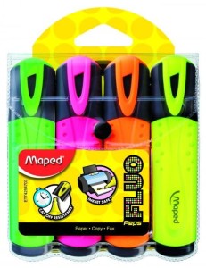 Zakreślacz FLUO PEPS mix kolorów 4szt etui z zawieszką 742547 MAPED
