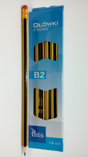 Ołówek z gumką twardość 2B (12) KV050-B2 TETIS