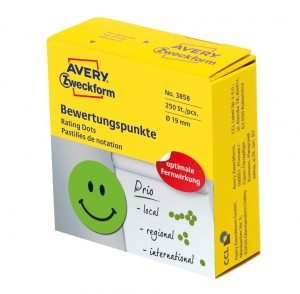 Kółka Uśmiechnięta buźka trwałe 19mm zielone 3858 AVERY ZWECKFORM