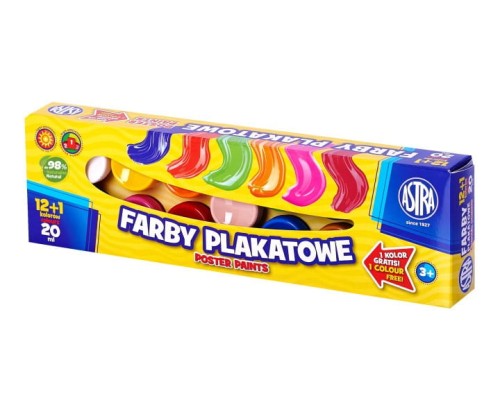 Farby plakatowe 13 kolorów - 20 ml 12+1 kolor gratis 301115005 ASTRA