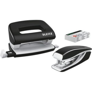Zszywacz + dziurkacz LEITZ WOW mini 10 kartek czarny metalik 55612095