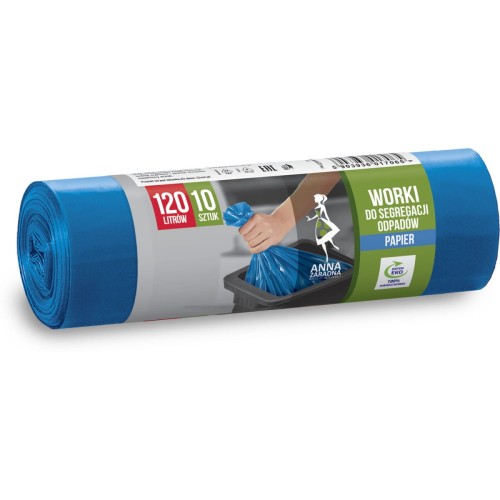 Worki do segregowania odpad.papierowych niebieskie LDPE 120L (10 szt.) ANNA ZARADNA 7065
