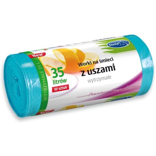 Worki na śmieci z uszami wytrzymałe 35L 30szt. niebieskie (HD-LD) STELLA