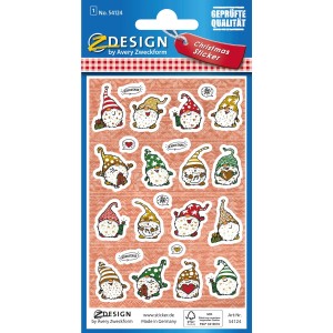 Naklejki papierowe z tłoczeniami - świąteczne skrzaty Z-Design 54124 AVERY ZWECKFORM
