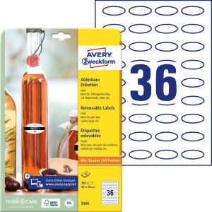 Usuwalne etykiety na przetwory A4 10 ark. 40 x 20 owalne białe 5086 AVERY ZWECKFORM