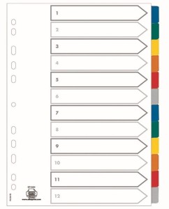 Przekładki kartonowe A4+ MYLAR 1-12 kolor ELBA 100204983