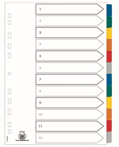 Przekładki kartonowe A4+ MYLAR 1-12 kolor ELBA 100204983
