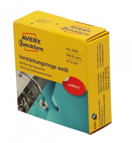 Et.kółka wzmacniające 13mm 3508 białe 500etyk. AVERY ZWECKFORM