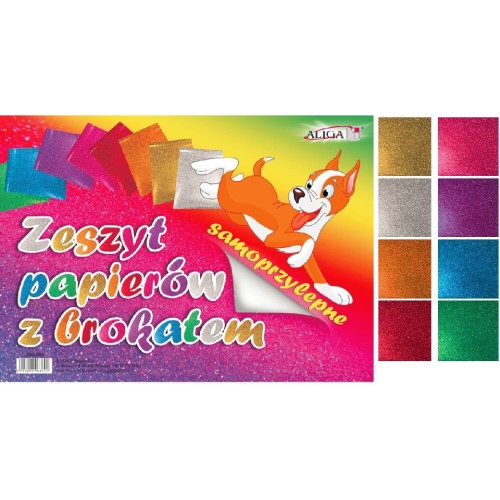 Zeszyt papierów brokatowych samoprzylepnych 17x25cm, 8 kolorów ZPBS-6389 ALIGA