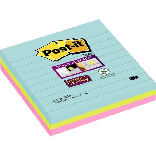 Bloczki 3M POST-IT XL MIAMI linia 101x101mm 3x70k 675-SS3-MIA