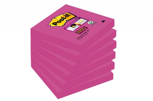 Bloczki 3M POST-IT 76x76mm fuksja Super Sticky opakowanie 6 bloczków x 90 kartek 654-6SS-PNK