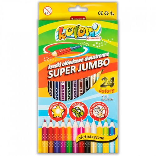 Kredki ołówkowe dwustronne Jumbo 12szt. 24 kolorów z temp.TT7840 PENMATE