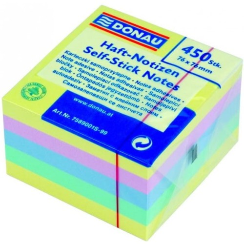 Bloczek samoprzylepny 76x76 450 kartek mix 4 kolorów pastelowych 7589001 DONAU