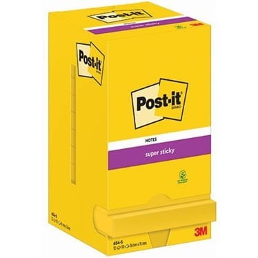 Bloczki samoprzylepne 76x76mm 12x90kartek,żółte 654-S SUPER STICKY POST-IT 3M