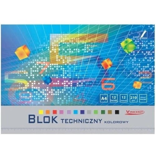 Blok techniczny kolorowy A4 12k. Vincent 210g KRESKA