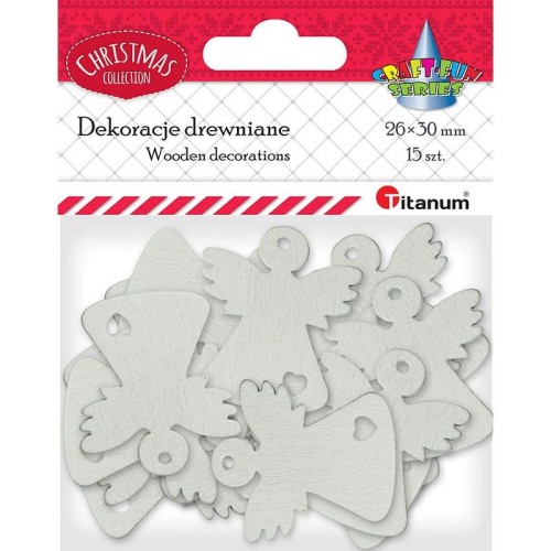 Drewniane anioły ażurowe 25x29mm białe 15szt. 417639 TITANUM