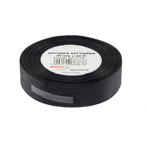 Wstążka satynowa 25mm/32m czarna BREWIS