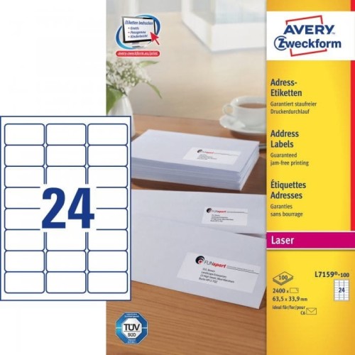 Etykiety A4 białe(100arkuszy)63,5x33,9mm L7159-100 AVERY ZWECKFORM