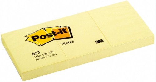 Bloczek samoprzylepny 38x51mm 100k żółty (3szt) kartonik POST-IT 653 3M-4064035092