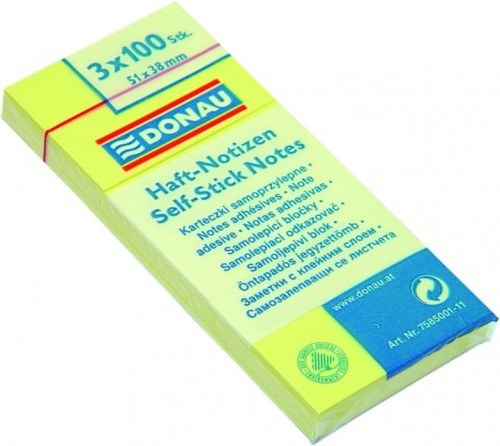 Bloczek samoprzylepny 51x38mm 100k żółty (3szt) DONAU 7585001-11