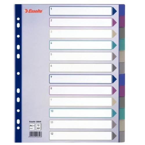 Przekładka PP A4 MULTICOLOR 12kart 20649 MAXI ESSELTE