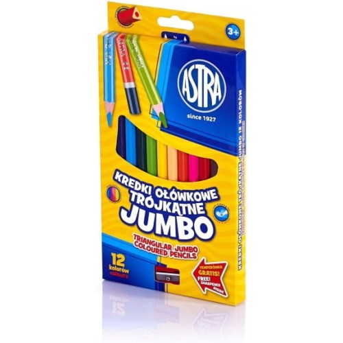 Kredki ołówkowe trójkątne JUMBO 12kolorów z temperówką 312110007 ASTRA