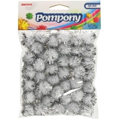 Pompony metaliczne 2cm (40sztuk) srebrne POM23 BREWIS