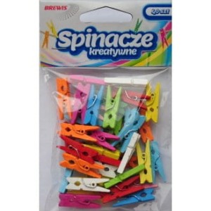 Spinacze-klamerki drewniane ozdobne mix kolorów 2,5cm (40 szt.) BREWIS SPK25