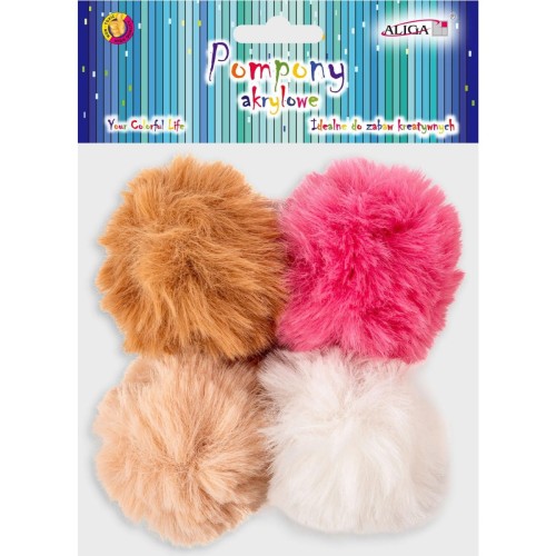 Pompony z zawieszką mix 7cm (4 szt.) POM-6033 ALIGA