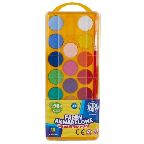 Farby akwarelowe 18 kolorów - fi 23,5 mm z eurozawieszką 83210900 ASTRA