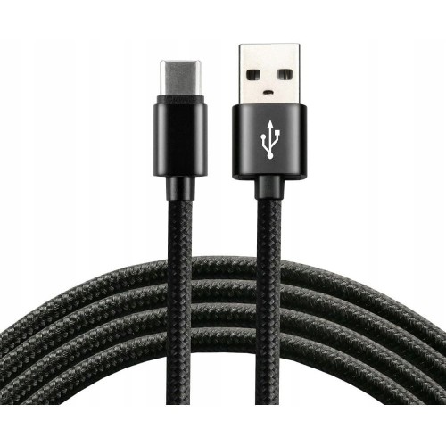 Kabel USB-A -> USB-C 1,2m 3A pleciony czarny EVERACTIVE