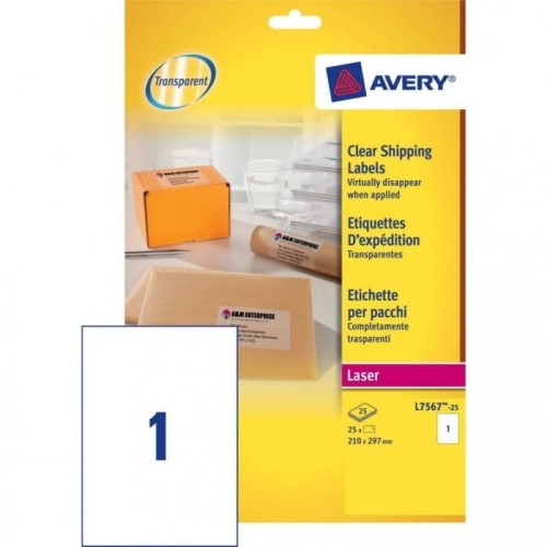 Etykiety A4 210x297mm (25 arkuszy) przezroczyste L7567-25 AVERY ZWECKFORM