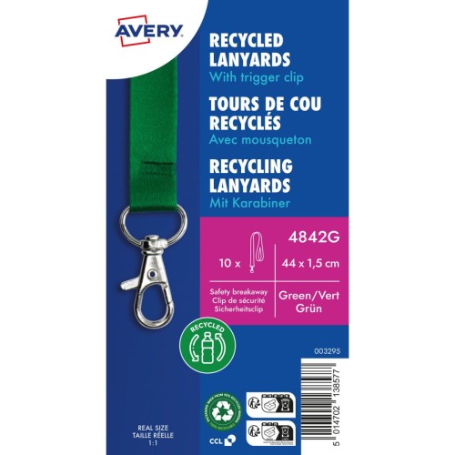 Smycz z karabińczykiem (10 sztuk) 440x15mm zielona 4842G AVERY