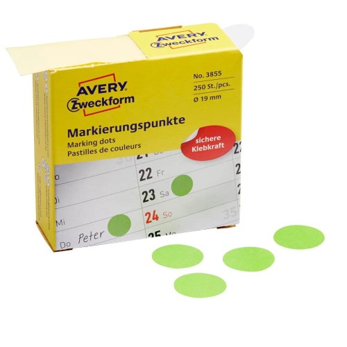 Kółka w dyspenserze trwałe 250szt. 19mm zielone 3855 AVERY ZWECKFORM