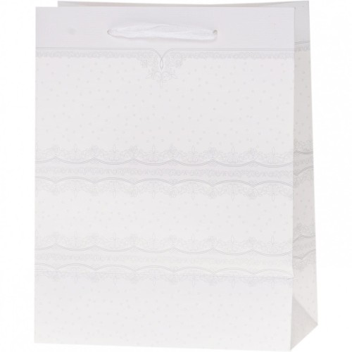 Torebka prezentowa 18x23x10cm Lux brokat BIAŁA A5 ROZETTE