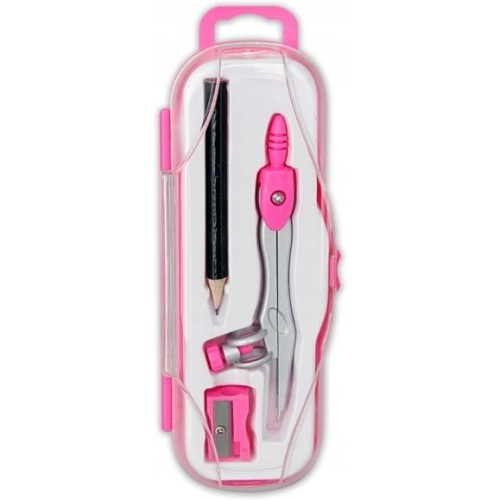 Cyrkiel szkolny z ołówkiem + temperówka w etui PC-102 różowy TT7635 PENMATE