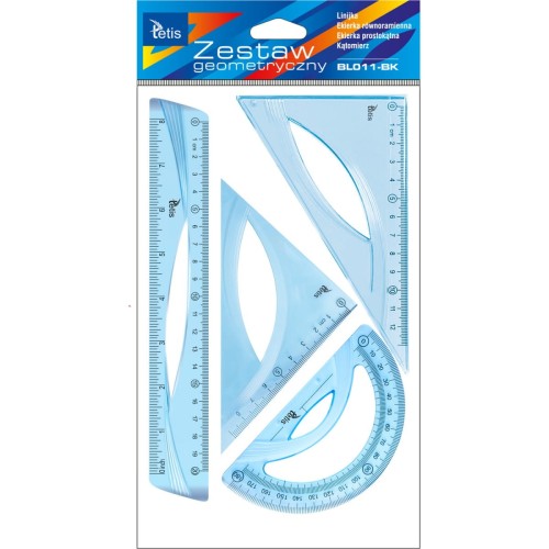 Zestaw geometryczny z linijką 20cm NIEBIESKI BL011-BK TETIS