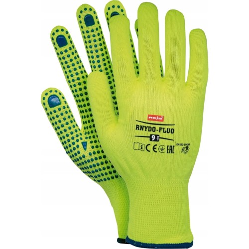 Rękawice REIS RNYDO-FLUO SE poliestrowe nakrapiane pcv seledynowe fluorescencyjne roz.8/M