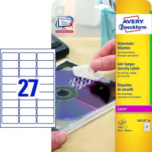 Etykiety plomby (20 arkuszy) 63,5*29,6mm L6114-20 AVERY ZWECKFORM